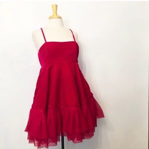 Anthropologie Let Me Be Red Velvet Tulle Babydoll dress